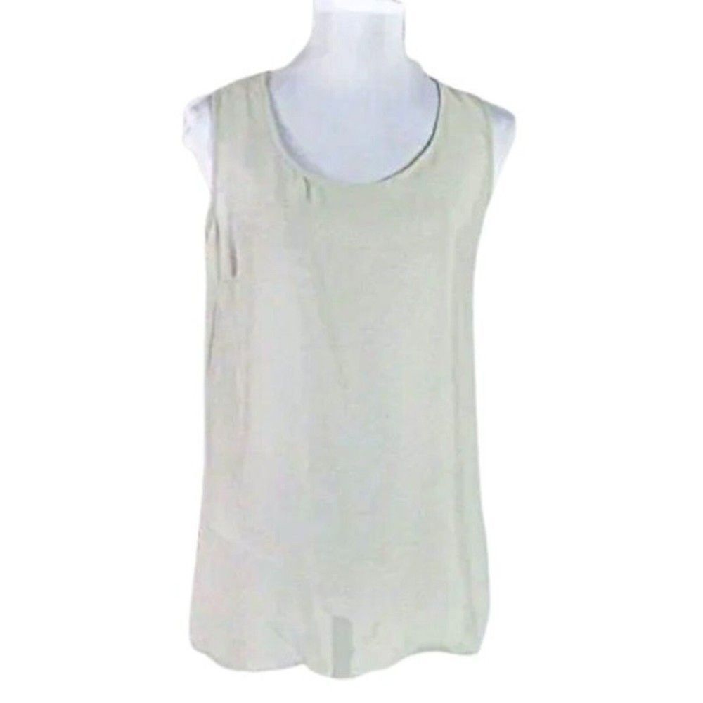 Top Sleeveless Semi Sheer Tank Pullover Scoop Neck Light Shimmer Gray Women's 6